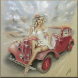 Girl and vintage retro painting erotic art