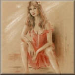 Frau im roten Kleid, erotische Malerei